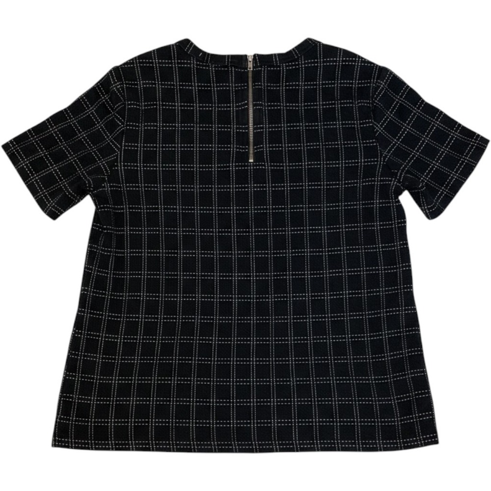 Anthropologie Postmark Keisha Grid Top Small Black White Windowpane Textured Tee - Picture 3 of 6